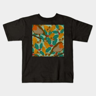 Robins and holly changing seasons Kids T-Shirt